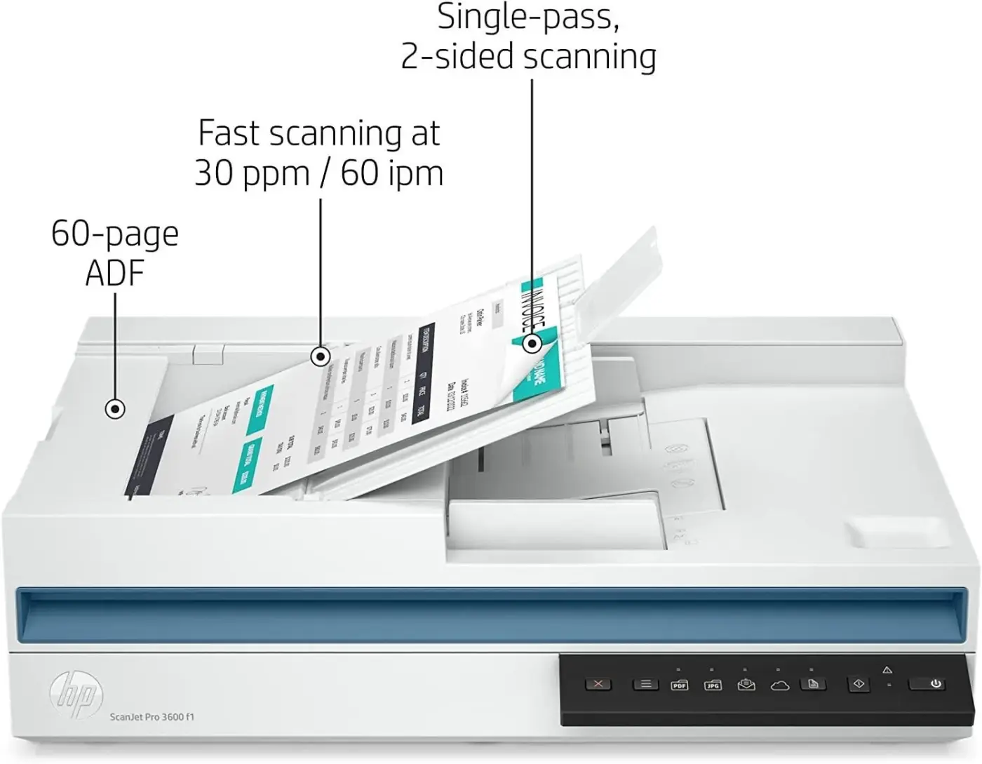 HP ScanJet Pro 2600 F1 Flatbed Scanner, White - 20G05A